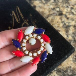 Vintage Juliana Patriotic Red White Blue Brooch GVC